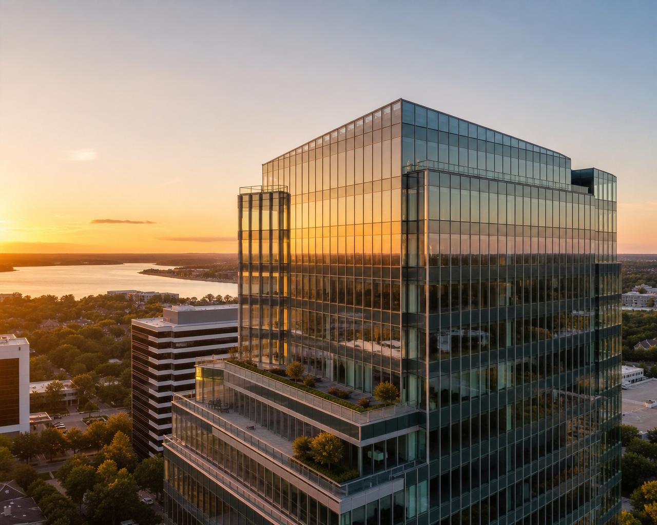 Edifício corporativo moderno representando sucesso empresarial